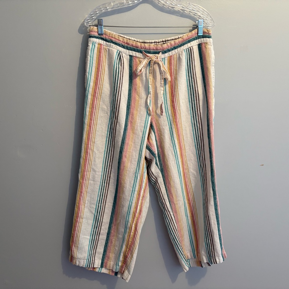 Per Se Women’s XL Linen-Blend Striped Wide Leg Pants Vacation Beach Travel Pink